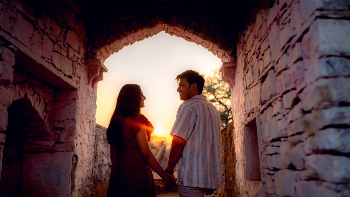 The same frame after colour grading: deep shadows, warm sunset highlights and corrected skin tones